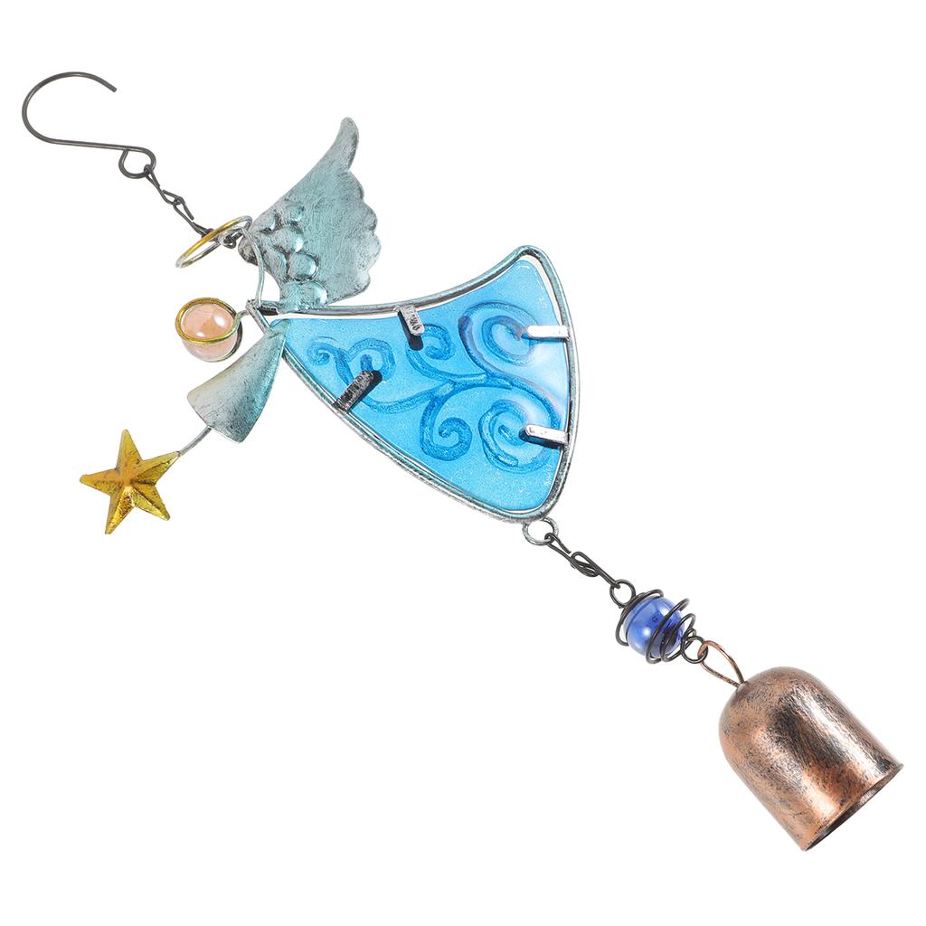 Garden Glass Painted Ornaments Wind Chimes Hanging Yard Decorations Solar Light Charming Blue Iron and Outdoor