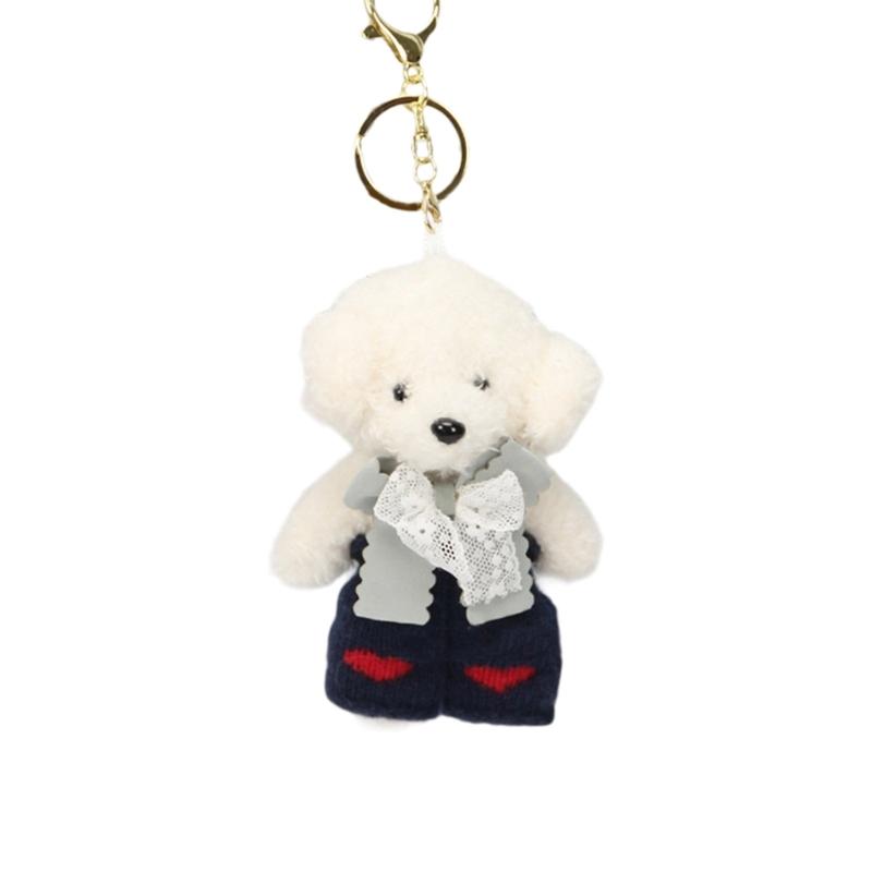 Cute Dog Keychain With Knitted Pants And Bowknot Stylish Keyrings Ornament For Women Girls Gift Accessories