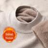 Men's Thick, Warm Knitted Sweater - Fleece-Lined, Half-High Collar, Long Sleeve, Solid Color Winter Base Layer.