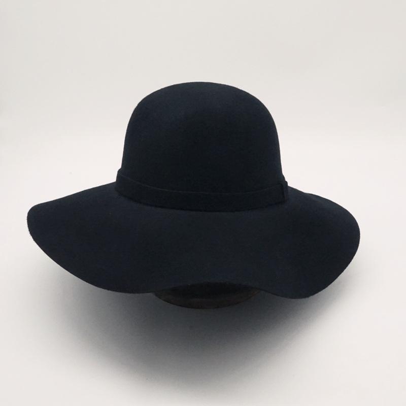 Foreign Trade Export Autumn And Winter Black Camel Woolen Top Hat Big Brim Wavy Felt Hat British Hepburn Retro