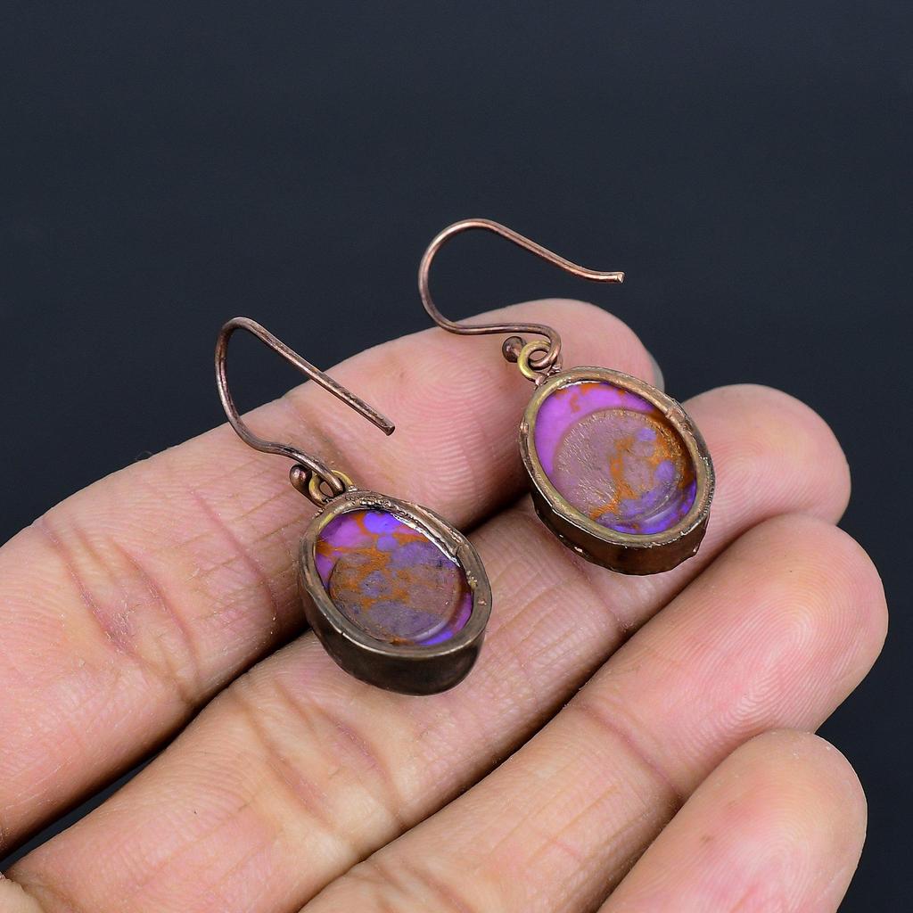 Purple Copper Turquoise Earrings, Copper Electroformed Jewelry, Gemstone Earrings, Gift For Her Handmade Dainty Jewelry