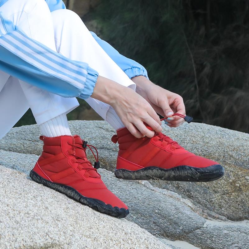 Unisex Winter Cotton Hiking & Mountaineering Boots - Five-Finger Design, Waterproof & Anti-Skid, Plus Velvet Warmth for Outdoor Adventures