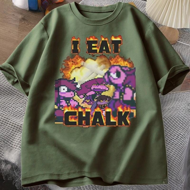 I Eat Chalk Deltarune Game Tshirt for Unisex Women Causal Funny Short Sleeve Round Neck Tshirt Streetwear Male Graphic T Shirts