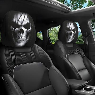 1/2 Pcs Car Headrest Covers, Evil Skull Print For Gothic Car Interior Decor