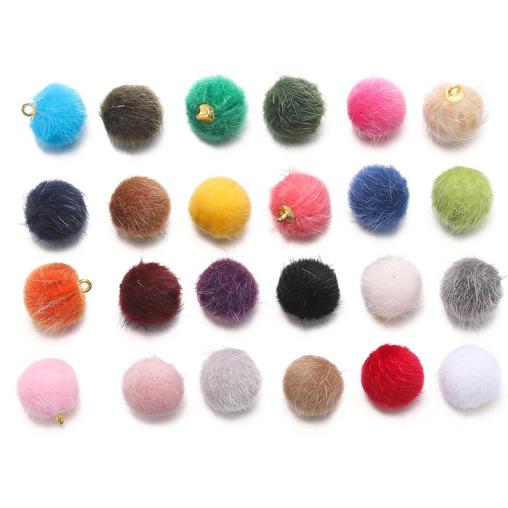 10pcs Plush Fur Covered Ball Beads Charms Pompom Beads Pendant for DIY Necklace Earring Bracelet Pendant Jewelry Making Supplies