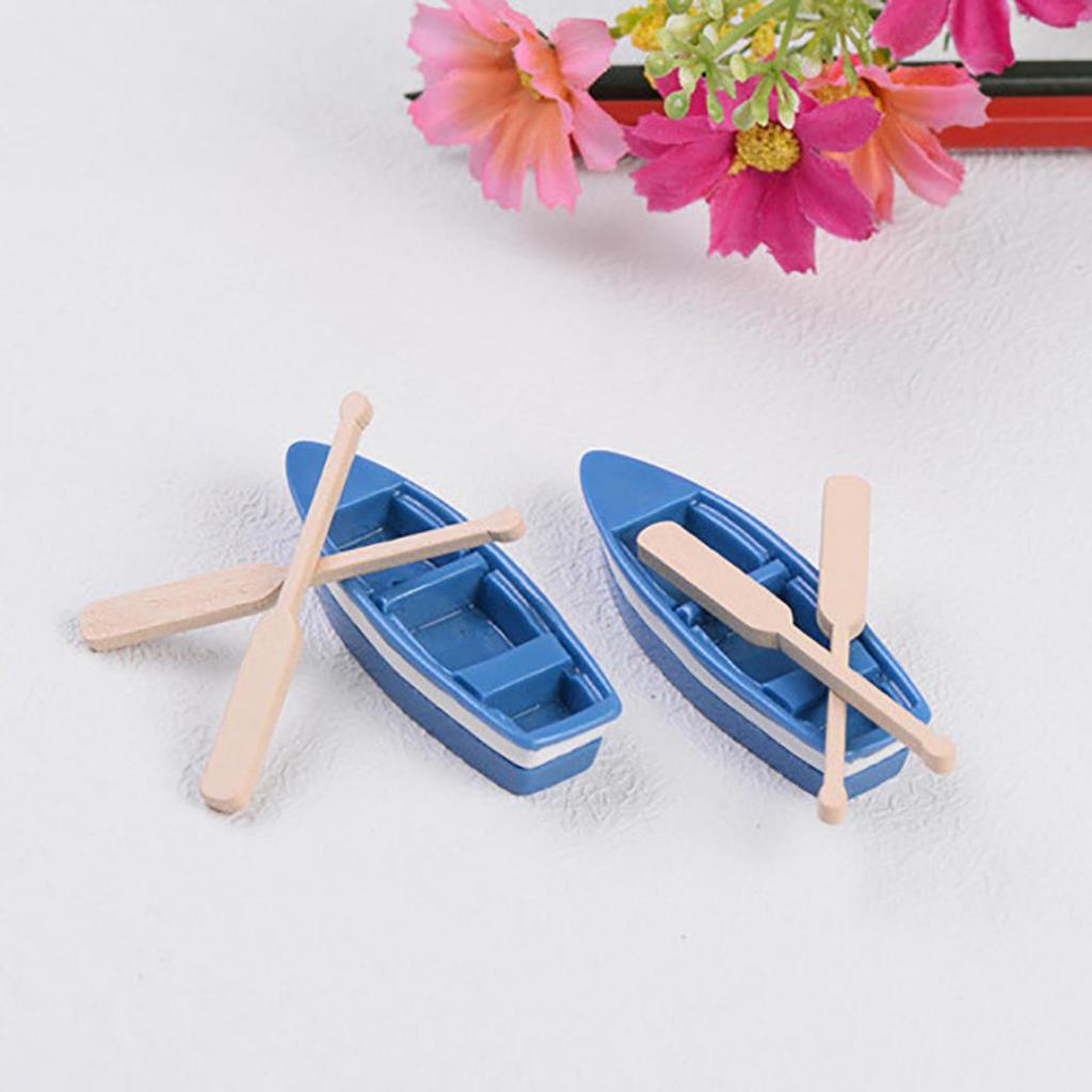 1Pc Boat + 2Pcs Oar Miniature Simulated Model Dollhouse Art Bonsai Garden Decor