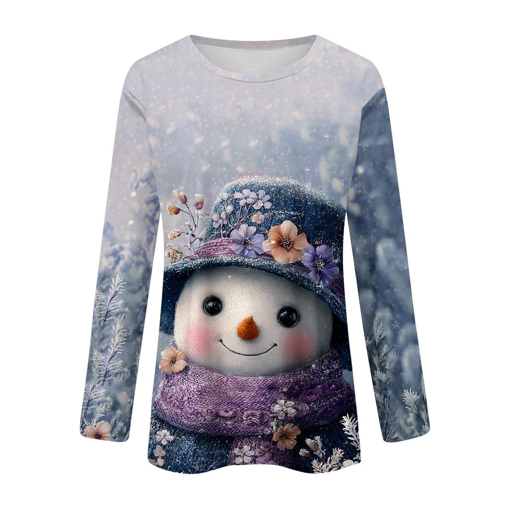 Long Sleeve Shirts For Women Cute Print Graphic Tees Blouses Casual Plus Size Basic Tops Pullover