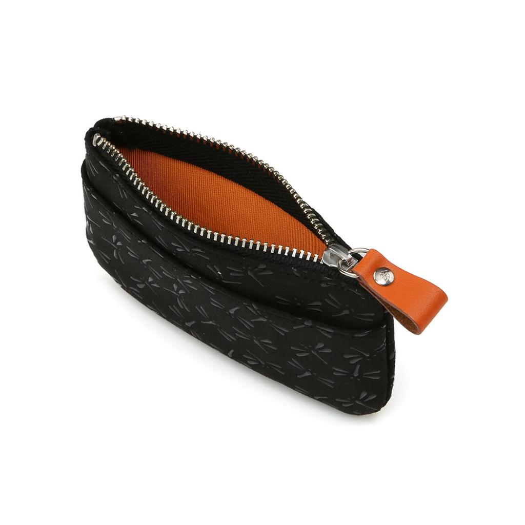 Inden HISOCA Traditional Craft Koshu Inden Deerskin Lacquer Original Brand Coin Purse Black with Black Lacquer Dragonfly [Indenya] [No.9401] [1-008]