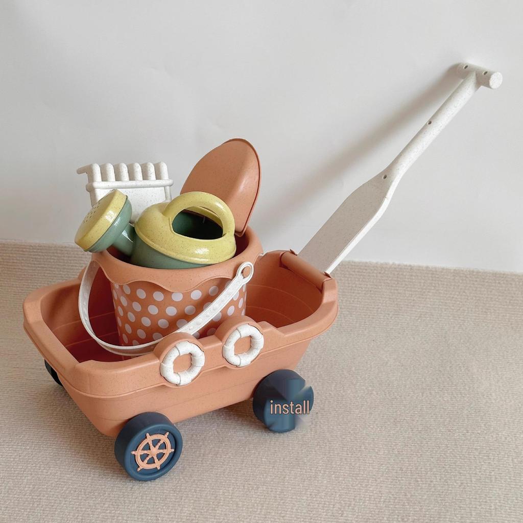 Korean Children's Wheat Straw Beach Toy Set: Boat & Handcart with Water Play and Sand Shovels