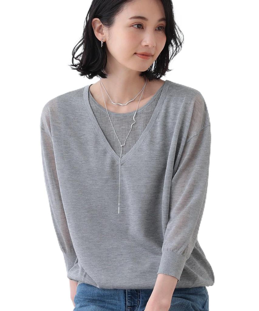 INDIVI Washable Sheer Layered Knit Light Gray Size 38 Lamé Sweater, 12712470, Women's, (011), (M)
