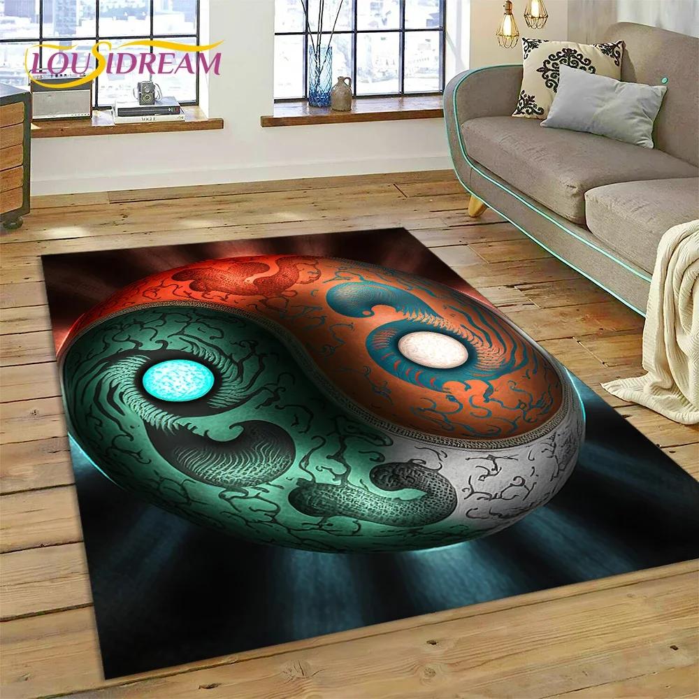 Alfombra Alfombrilla Decorativa 3D Yin Yang Naturaleza China Tai Chi Bagua para Decoración de Sala de Estar Dormitorio, Antideslizante para Sofá Felpudo Regalo