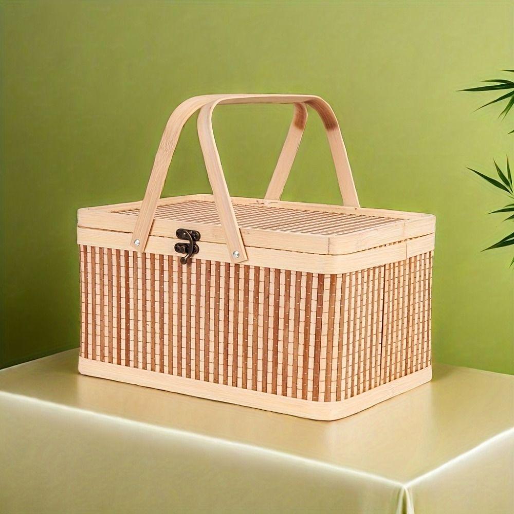 Chinese Style Bamboo Basket Natural Bread Storage Basket Picnic Basket  Beach
