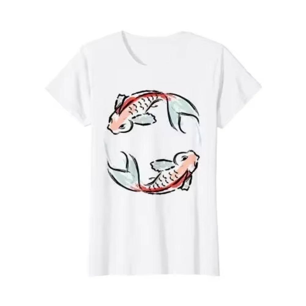 Asian Style Ink Fish Design TShirt Graphic T Shirts Men Clothing New Arrivals 2023 Men Cotton Daily Four Seasons T Shirt