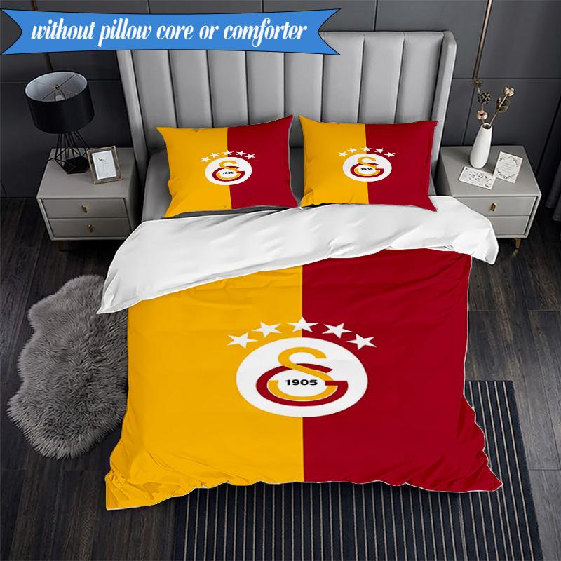3PCS Galatasaray Football Club Crest Bedding Set 2D Printing (Includes 1 Duvet Cover + 2 Pillowcases Coreless), Bedroom decor,Fan gift