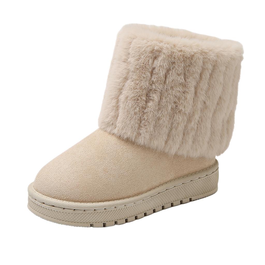 Children's Warm Snow Boots Plush Neckline Soft Non-slip Round Head Medium Tube One Pedal Autumn and Winter Velvet Cotton Shoes