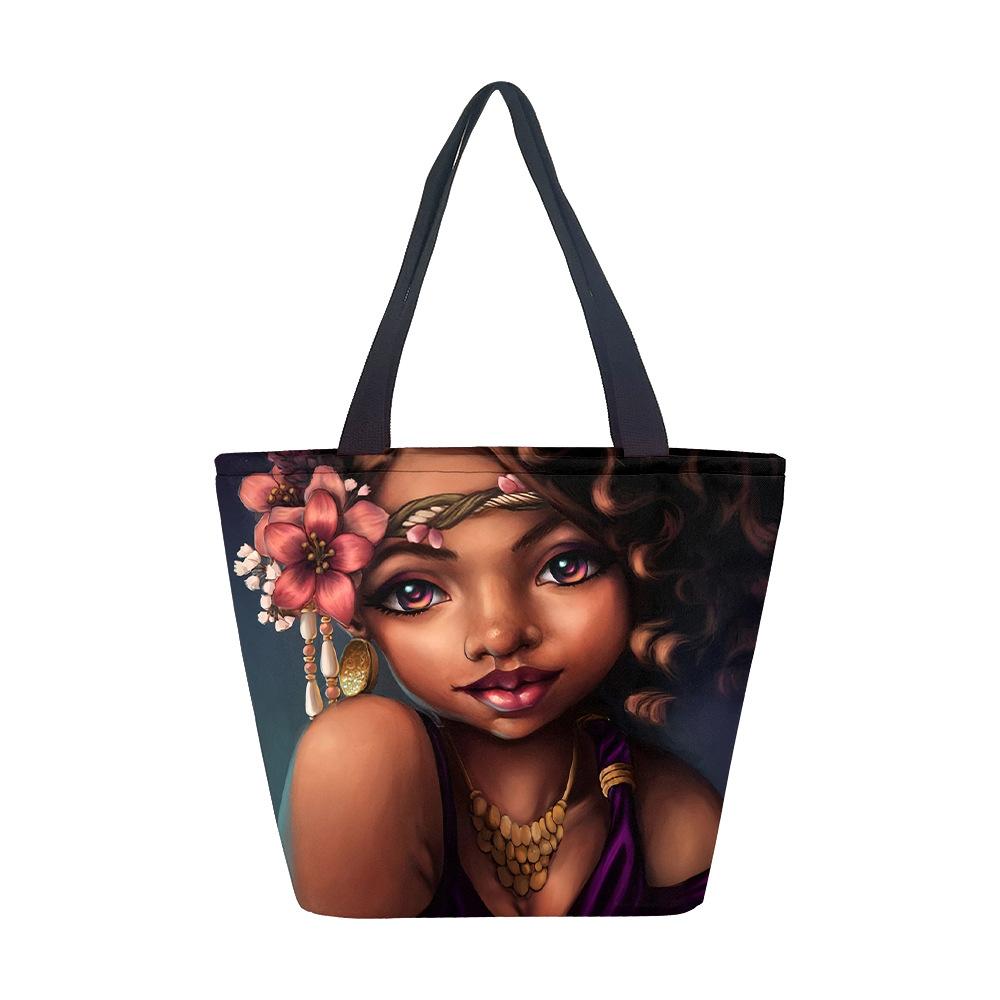 Borsa a Mano da Donna Ragazza Africana Borsa a Spalla Ragazza Borsa in Tela Stampata Tendenza Moda Borsa Tote di Grande Capacità