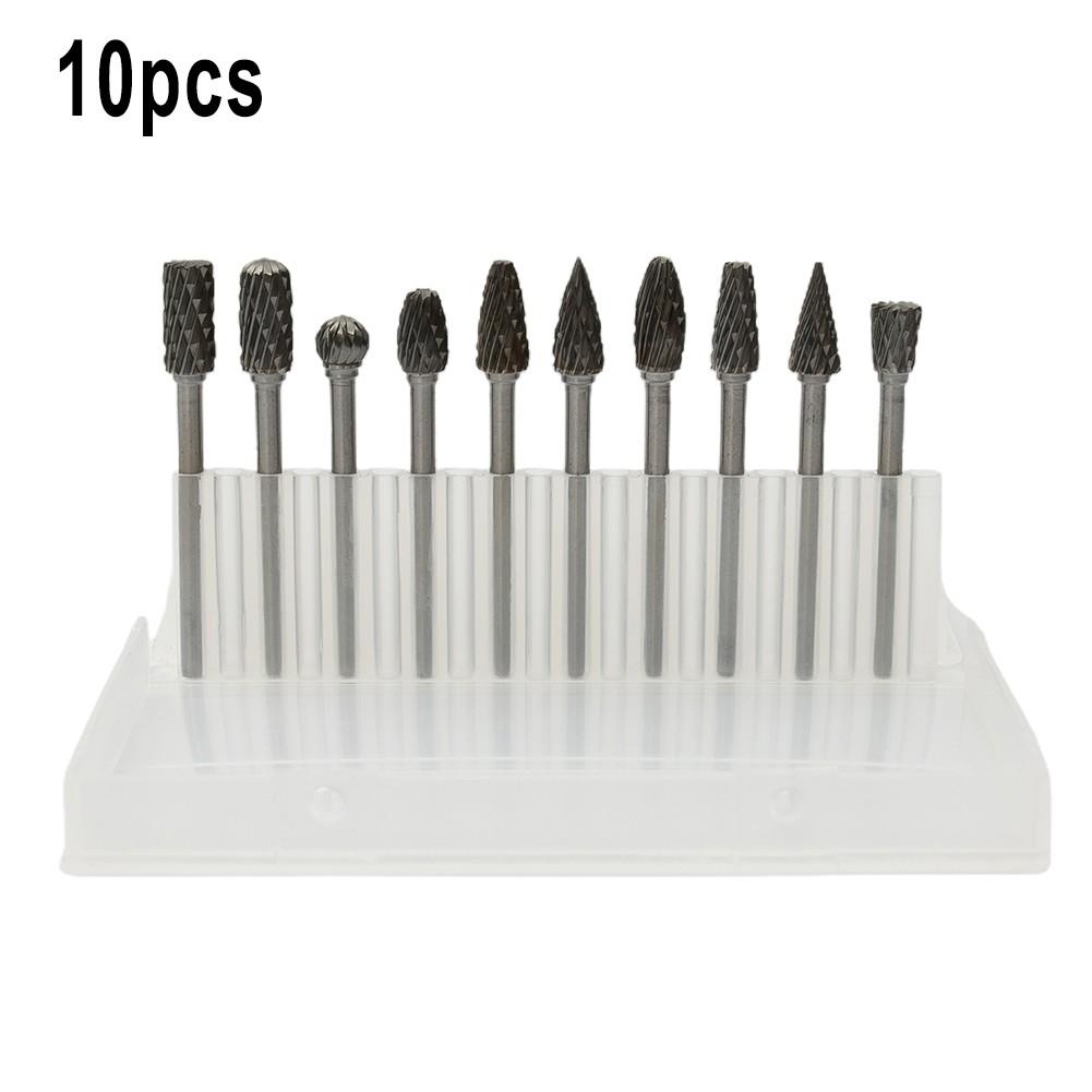 10*/set 1/4 Double-Cut Tungsten Steel Carbide Rotary Burr Die Grinder Shank-Bit