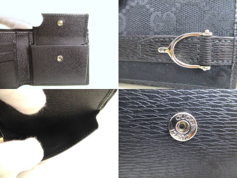 Authentic GUCCI GG Canvas Black Leather Bifold Wallet Compact Wallet #a187  Refurbished
