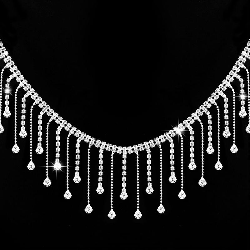 1 Yard Rhinestone Ribbon Tassel Chain Rhinestones Fringe Trim Diamond Crystal Long Tassel Trim for Clothing Accessories DIY