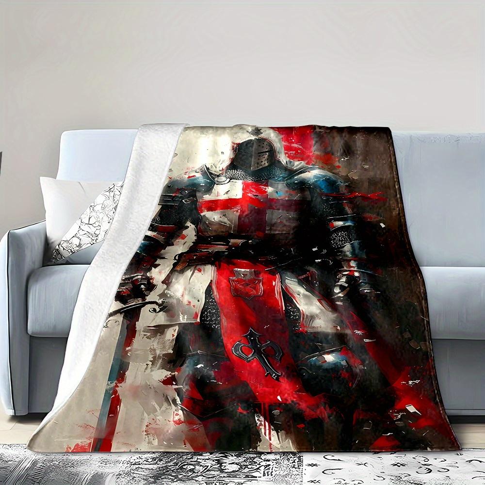 Templar Knight Flannel Blanket - Red Cross Armor Print, All-Season Cozy Throw, Perfect Gift for History Buffs & Collectors