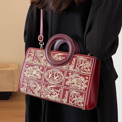 Red Wedding Bag Women's  New Handbags Chic Print Floral Crossbody Shoulder Bags Temperament Large Capacity Bridal Totes