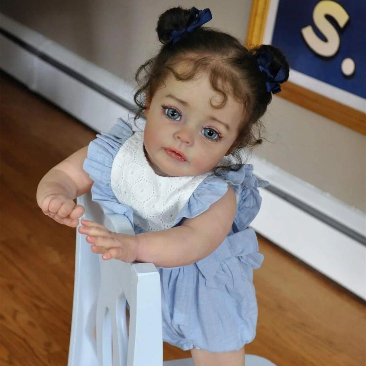 

NPK 60 см кукла реборн для маленьких девочек Suesue ткань для тела ручная роспись кукла синее платье No Toy