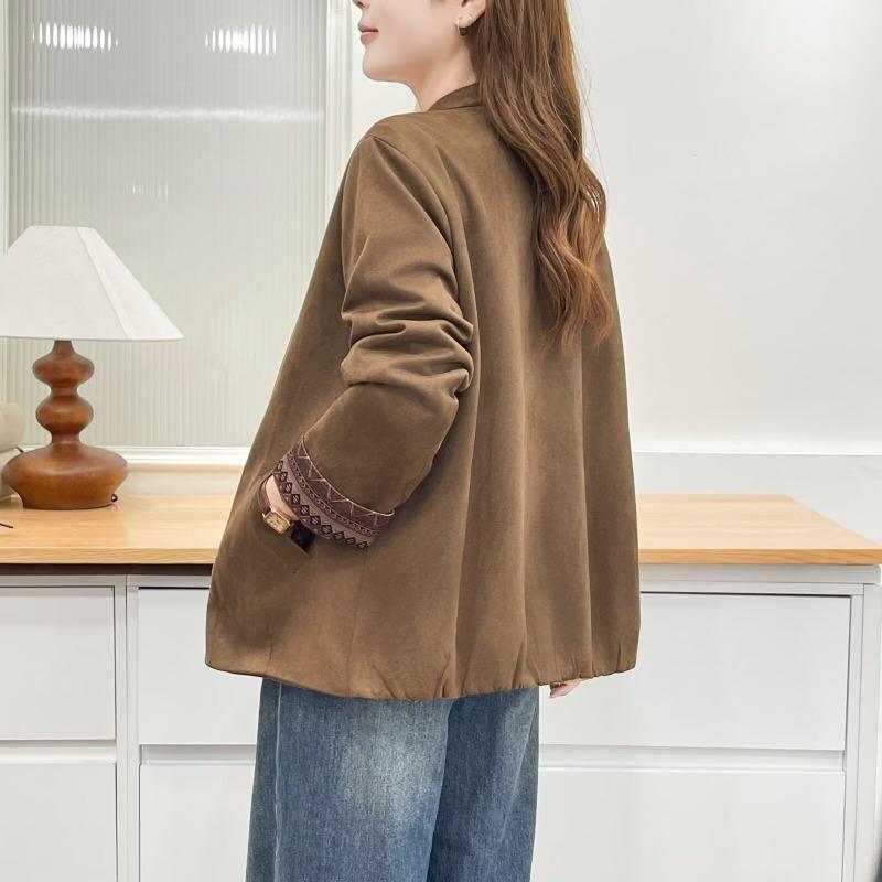 Plus Size Women Suede Open Front Jacket Casual Commuting Outerwear