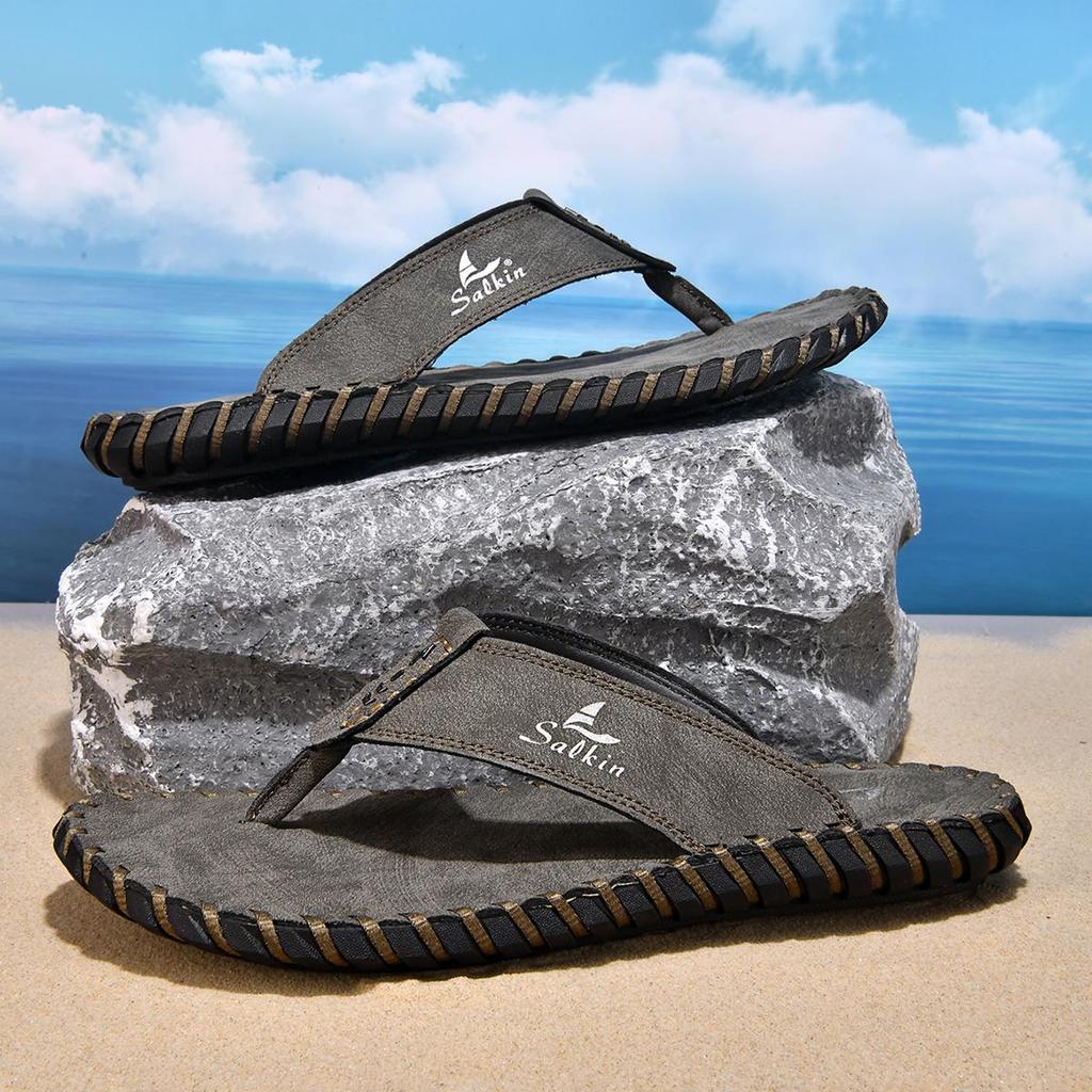 Plus size New Arrival Summer Men's Flip Flops Handmade Leather Slippers Lightweight Casual Beach Slippers For Indoor Outdoor Sandals