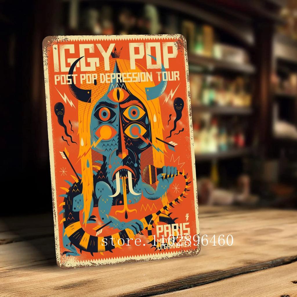 Metalowe tabliczki i szyldy z motywem zespołu Iggy Pop Band, dekoracje ścienne, zabytkowe blaszane tabliczki, plakat z motywem kapitana, dekoracja ścienna do baru, pubu i klubu