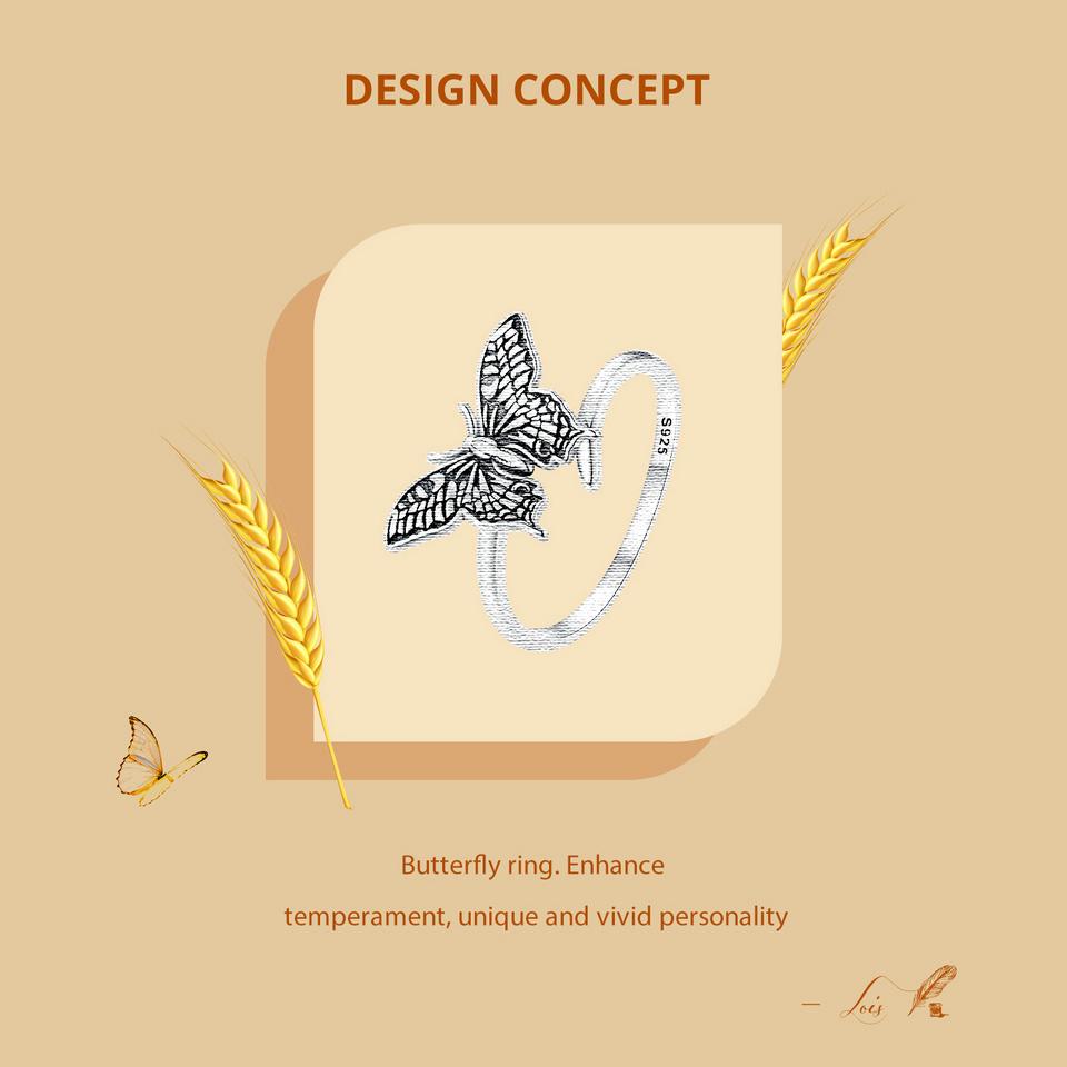 WOSTU 925 Sterling Silver Vintage Butterfly Opening Rings Women Female Sizeable Insest Creative Rings Party Gift Daily Jewelry