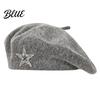 Ladies Winter Hat Women Knitted Beret for Fall Winter French Style Artist Vintage Inspired Cap with Rhinestone Star Stretchy Solid Color Knitting