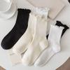 Women's Pure Cotton Lace Mid-Calf Lolita Socks - Solid Color for Autumn/Winter