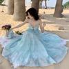 Sexy Backless Mint Green Neck Suspender Dress Women 2026 Summer Seaside Vacation Tulle Super Fairy Long Skirt