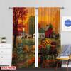 Set Of 2 Flat Printing St Patrick Day Curtain Red Barn Pumpkin Cart Orange Autumn Fabric Without Electricity Festive Made Polyester