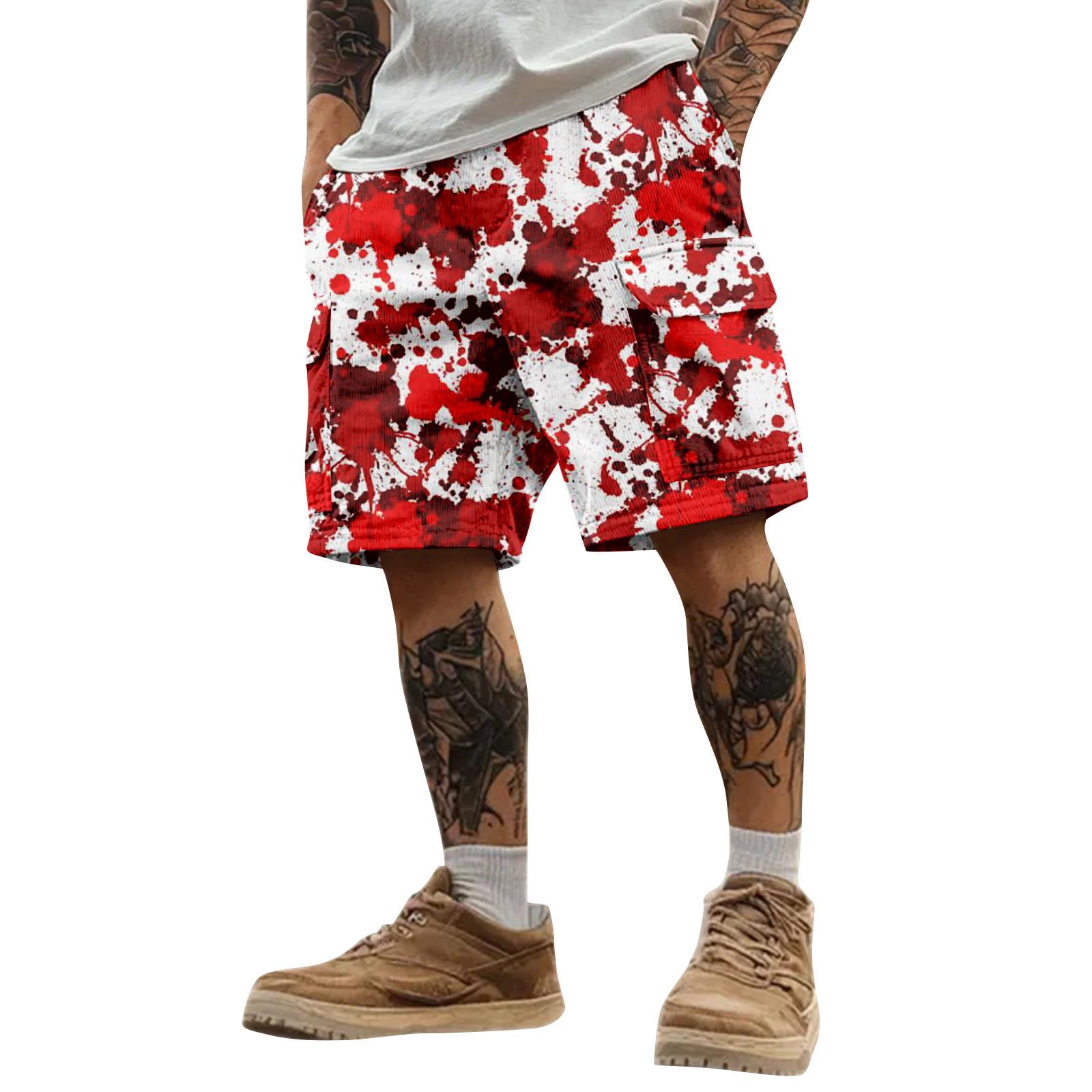 

Мужские спортивные шорты карго с принтом на Хэллоуин, свободного кроя, с несколькими карманами L винный