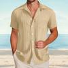 Men's Textured Casual Short-sleeved Shirt, Solid-color Loose Top With Pocket