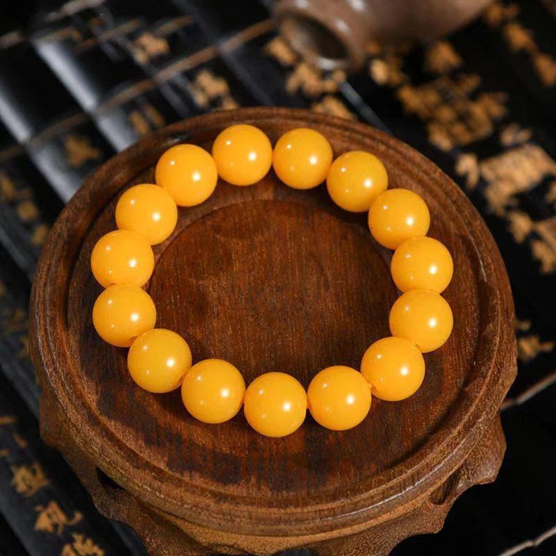 Ethnic Style Amber-Look Buddhist Beads Bracelet - Unisex Chicken Fat Yellow Strand