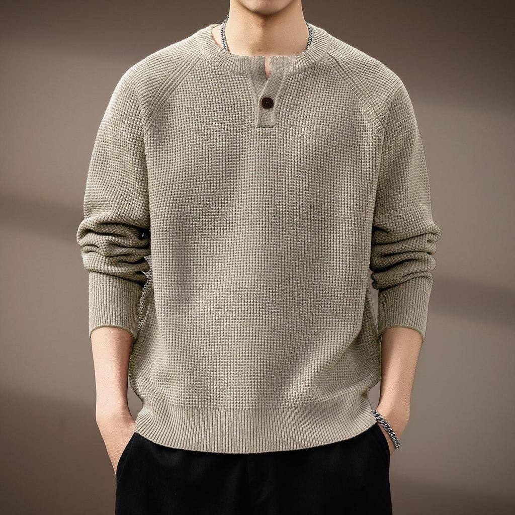 Men's High-End Retro Henley Knit Sweater - Autumn Trendy Loose Fit