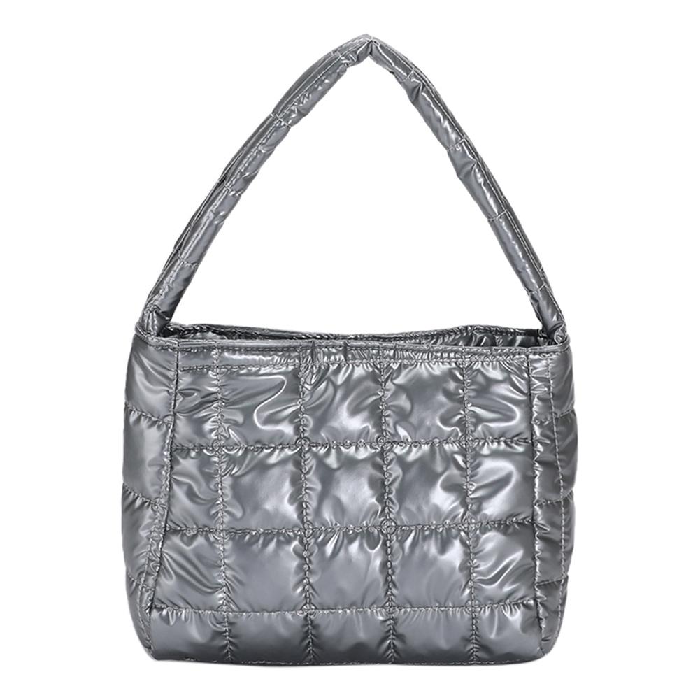 Quilted Ladies Tote Embroidered Plaid Cotton Tote Bag Fashion Simple Soft Lightweight Portable Solid Color for Weekend Vacation