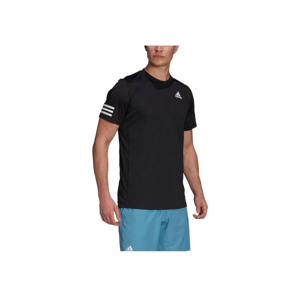 Adidas Striped Crew Neck Logo Print T-Shirt Men Tops Black GL5403