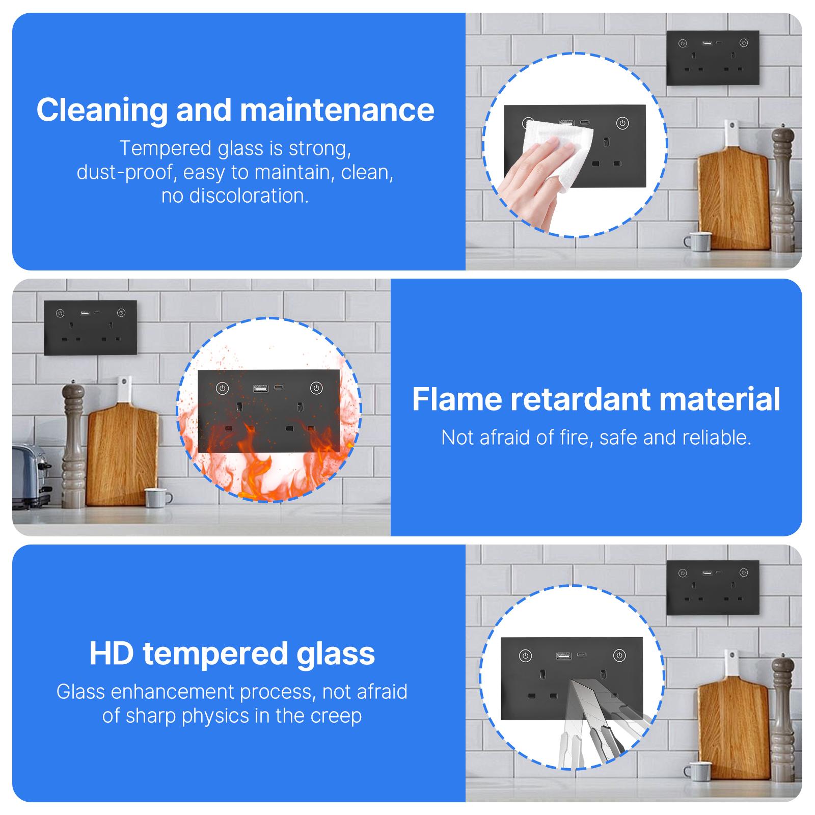 Сенсорный выключатель света WiFi Умная розетка Огнестойкая стеклянная панель Память — фото 6