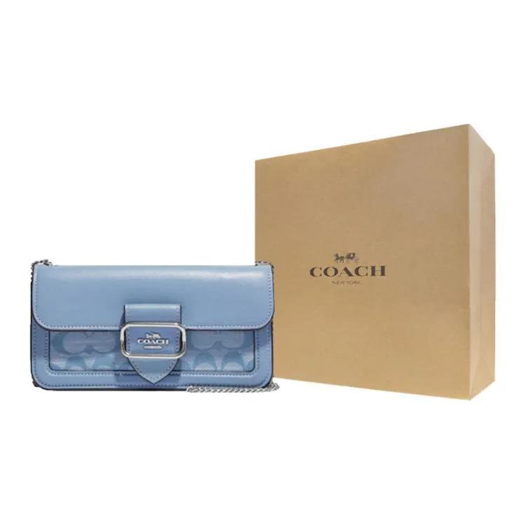 COACH Morgan Fabric Cow Leather Shoulder Bag , Crossbody Bag Small Women's Cornflower Blue (Unisex) Crossbody Bags CH150 SVM6A