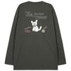 ASTRAL PROJECTION Doodle Puppy Oversized Long Sleeve T-Shirt_Khaki