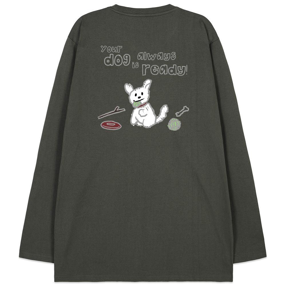 ASTRAL PROJECTION Doodle Puppy Oversized Long Sleeve T-Shirt_Khaki