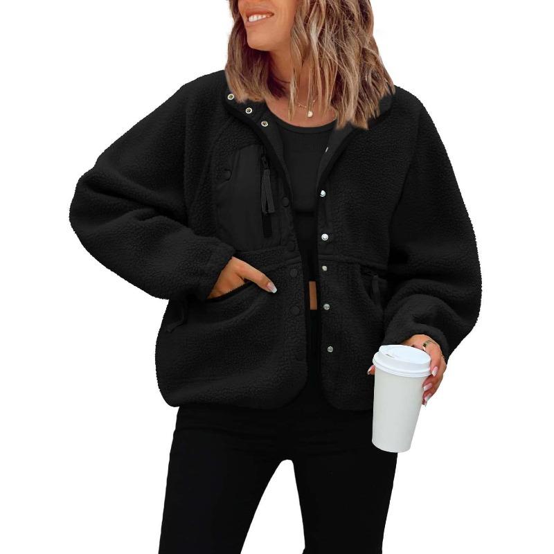 Button Down Fleece Jacket Women's Winter Warm Coat Casual Outwear Jacket Pockets Streetwear Outwear