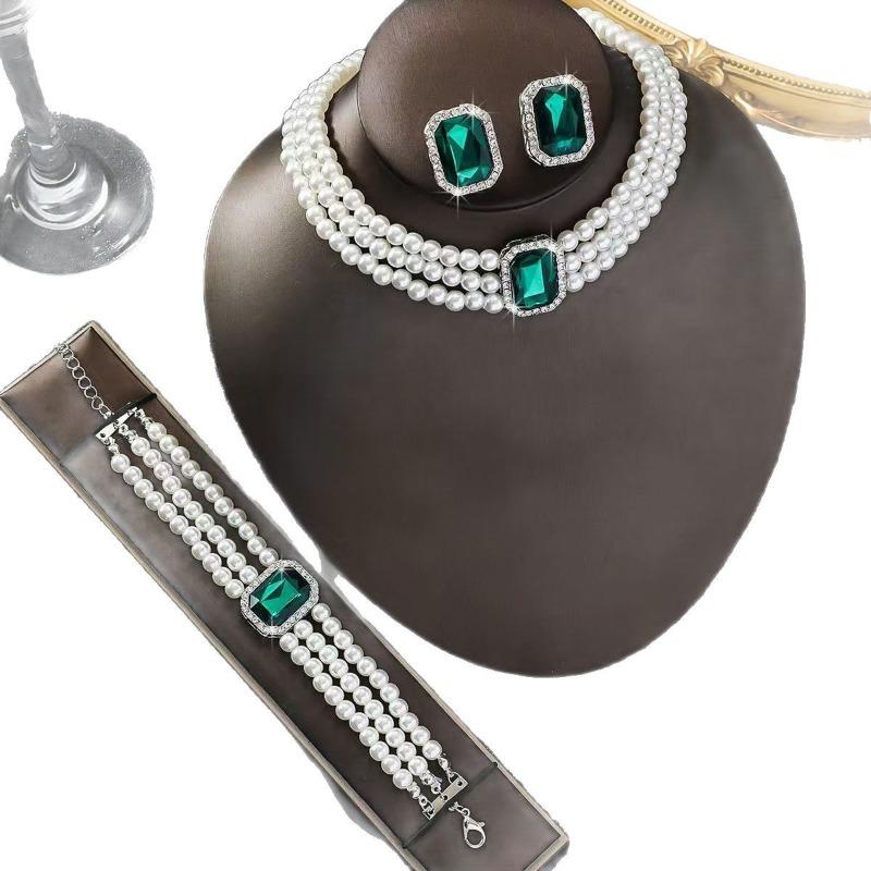 Luxury-lite Multi-layer Imitation Pearl Necklace, Bracelet and Earrings Set - Fashionable Accessory Set