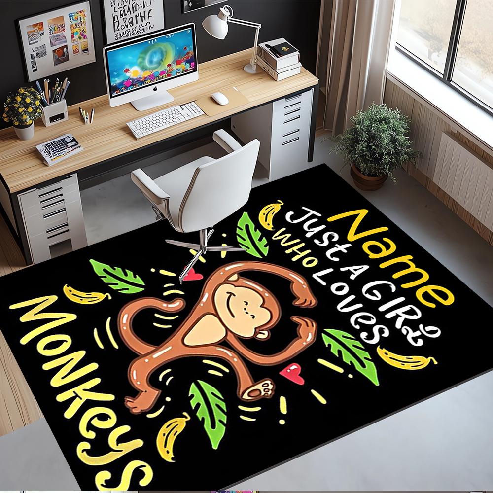 Custom Name Monkey Printed Carpet,Rug for Office Chair Living Room Bedroom Kitchen Room Decor Gifts.