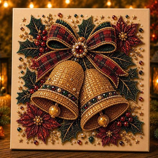 Kit per Creare Decorazioni da Parete Kit Artistico con Perle Finte di Natale, 20x20cm Pittura Natalizia Fai da Te Progetto di Artigianato Multidimensionale Diamanti 3D Scintillanti per Adulti, Festivo