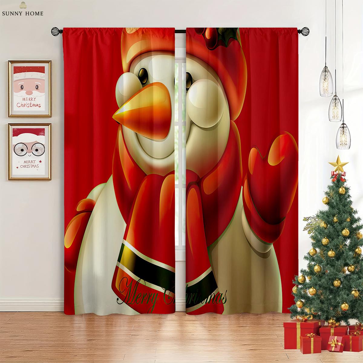 

Christmas Holiday Decorative Piece Window Curtains Christmas Holiday Tree Santa Claus Claus Cartoon Style Pattern Print Window Curtains Restaurant W50xH140(CM)x2PCS&Grommet Top