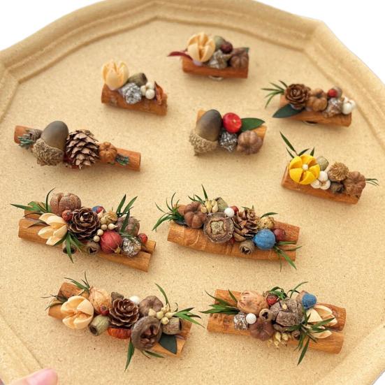 Dried Wood Fruit Refrigerator Magnet Handmade Rustic Natural Plants Pine Cone Decorative Fridge Magnet Photo Holder Home Office Decor
